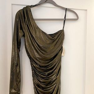 NWT Forever 21 Metallic Gold One-Shoulder Ruched Dress